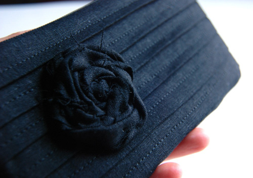 Black Bridal Wedding Clutch or Bridesmaid Clutch, Pouch, Purse - Romantic Rose pleats by Lolos