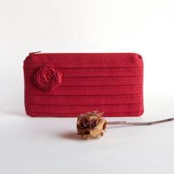 Red Bridal Wedding Clutch or Bridesmaids Clutch, Pouch, Purse - Romantic Rose pleats by Lolos